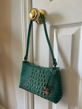 Brahmin Teal Croc-Embossed Shoulder Bag